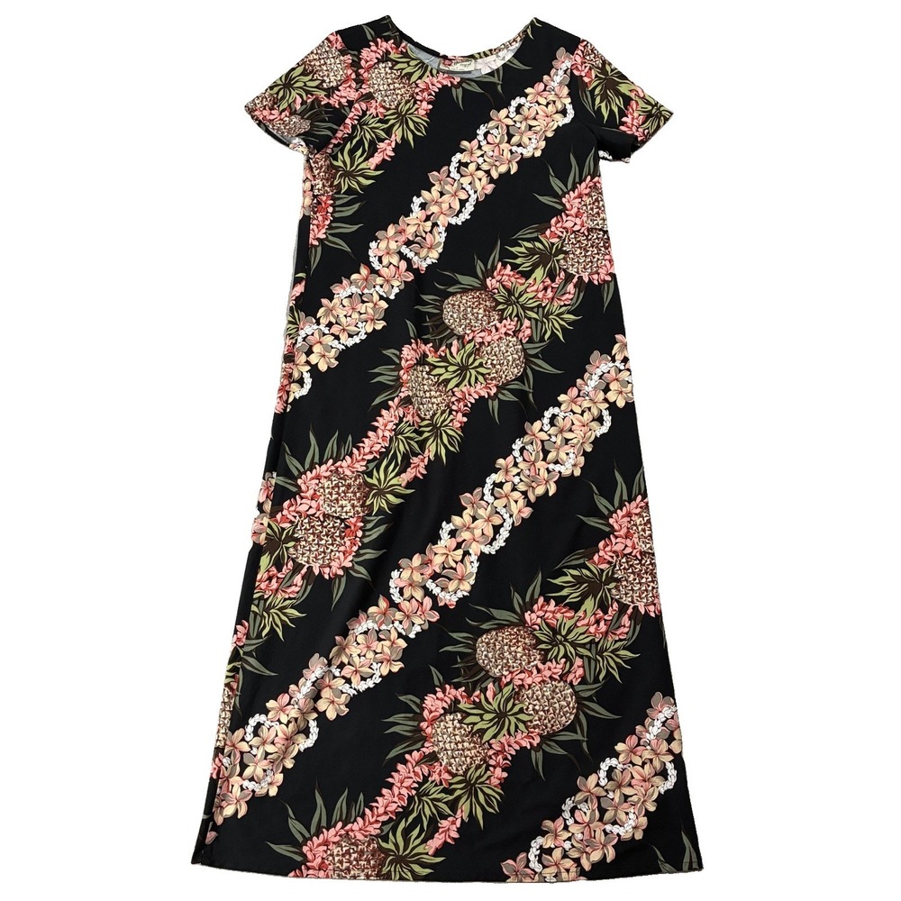 VTG Y2K Hilo Hattie Pineapple Panel Short Sleeve Maxi Dress Womens M Island Girl
